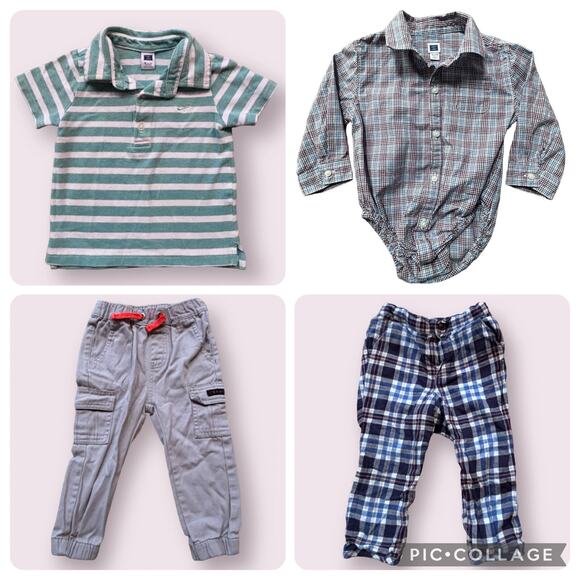 Janie & Jack Bundle (4 pcs) 12-18, 18-24, 24 mos 2 Shirts 2 Pants Cotton Elastic - Picture 1 of 8